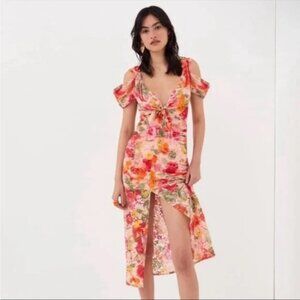 For Love And Lemons Floral Midi Dress - Pink and Green